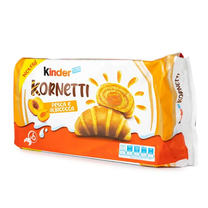 SPOTREBA Fererro Kinder Kornetti s broskyňovou a marhuľovou náplňou 252g